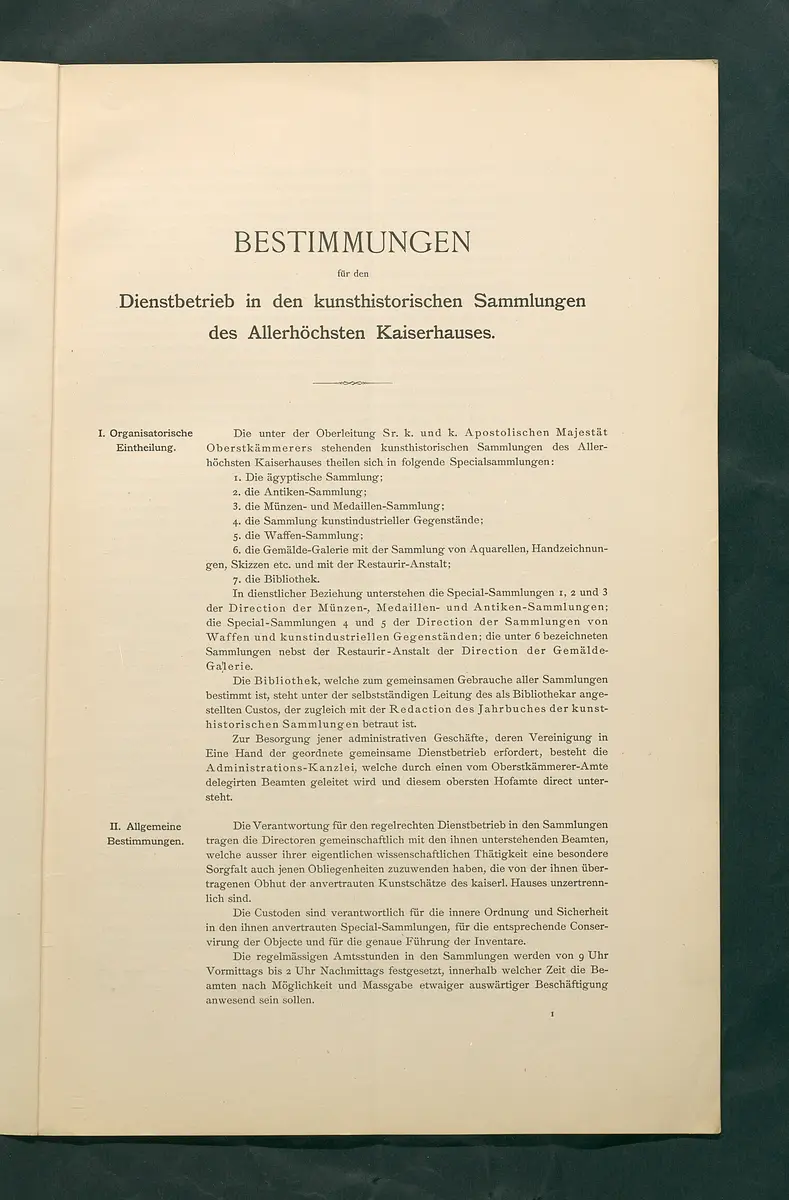 Bestimmungen für den Dienstbetrieb in den kunsthistorischen Sammlungen des Allerhöchsten Kaiserhauses