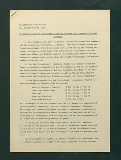 Dienstanweisungen für Postenaufseher, Portiere, die Telephonzentrale, Oberaufseher, Nachtportiere und Nachtaufseher, für den Wochendienst der Beamten und der Verwaltungskanzlei