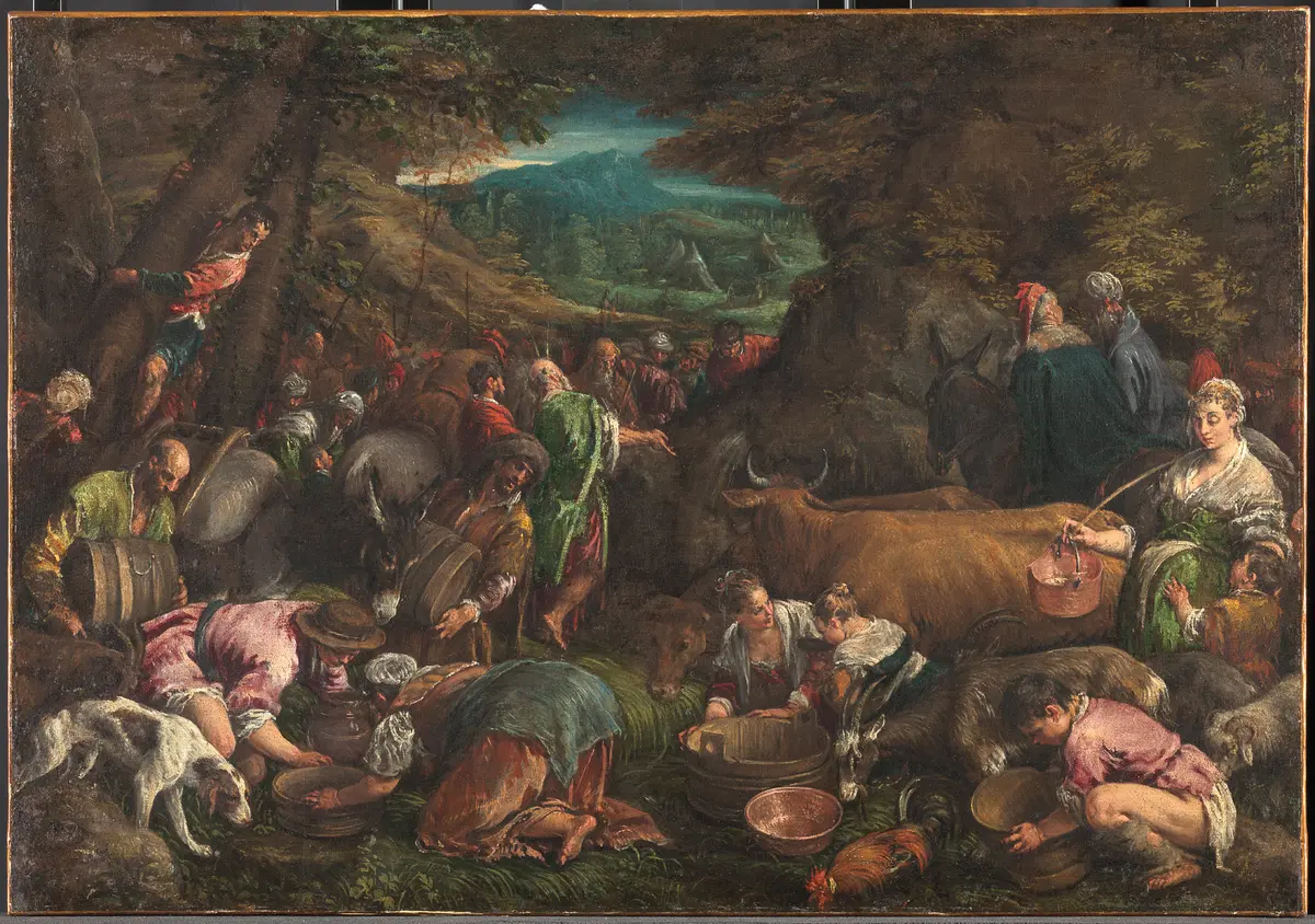 Moses schlägt Wasser aus dem Felsen