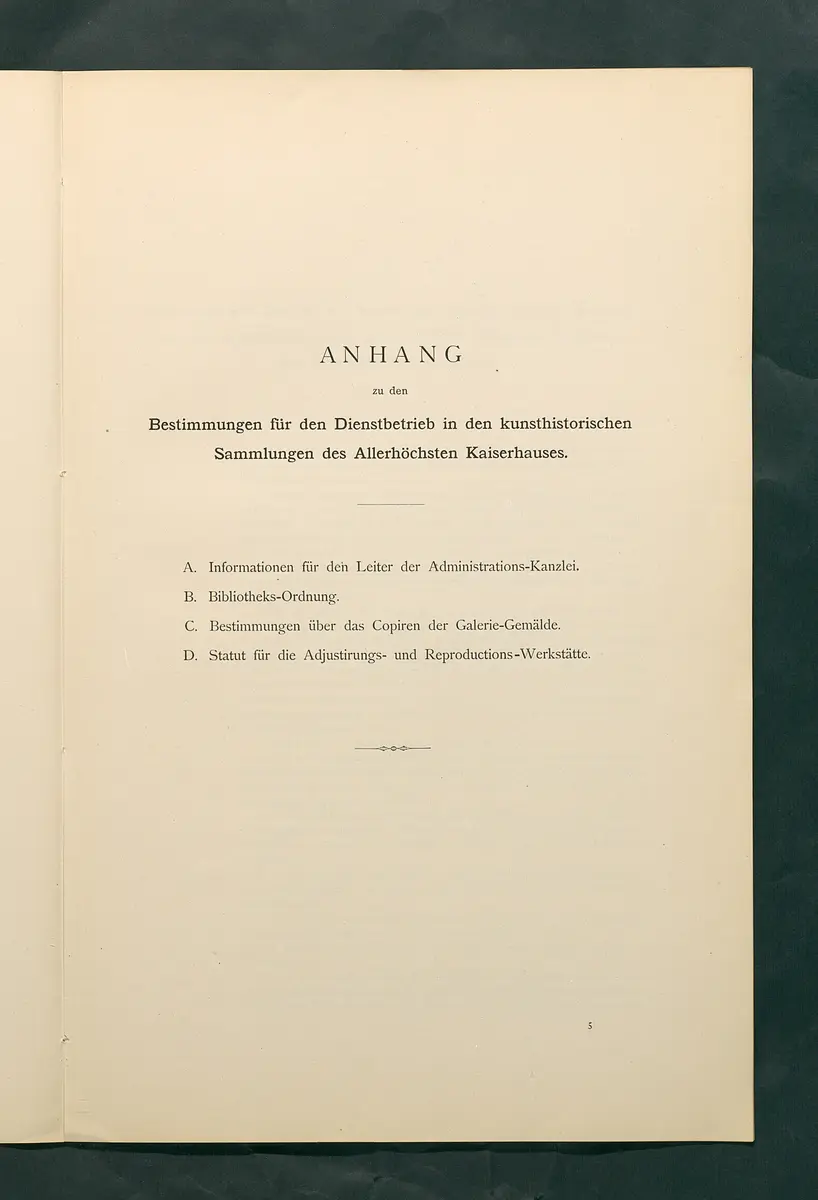 Bestimmungen für den Dienstbetrieb in den kunsthistorischen Sammlungen des Allerhöchsten Kaiserhauses