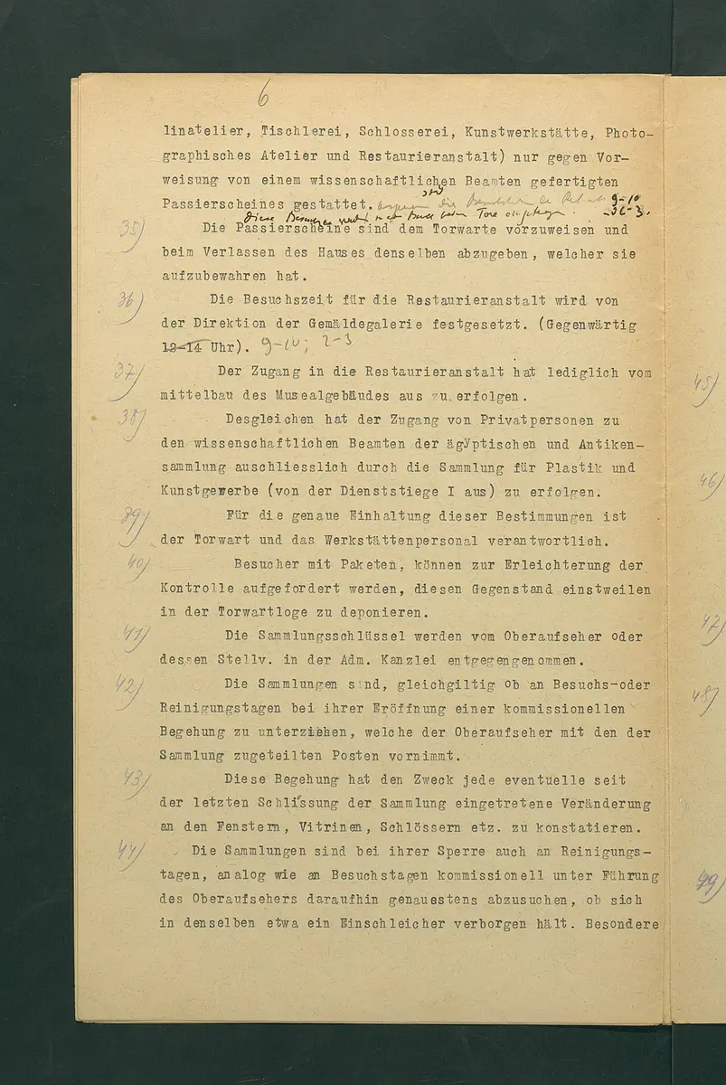 Dienstbestimmungen für das Aufsichtspersonal in den Sammlungen mit Anmerkungen und Korrekturen