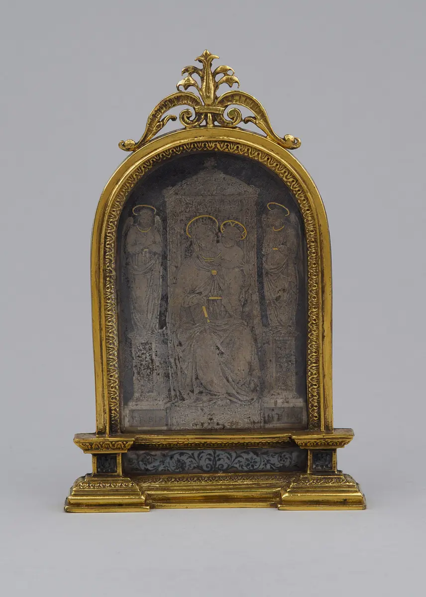 Paxtafel mit thronender Madonna und Kind
