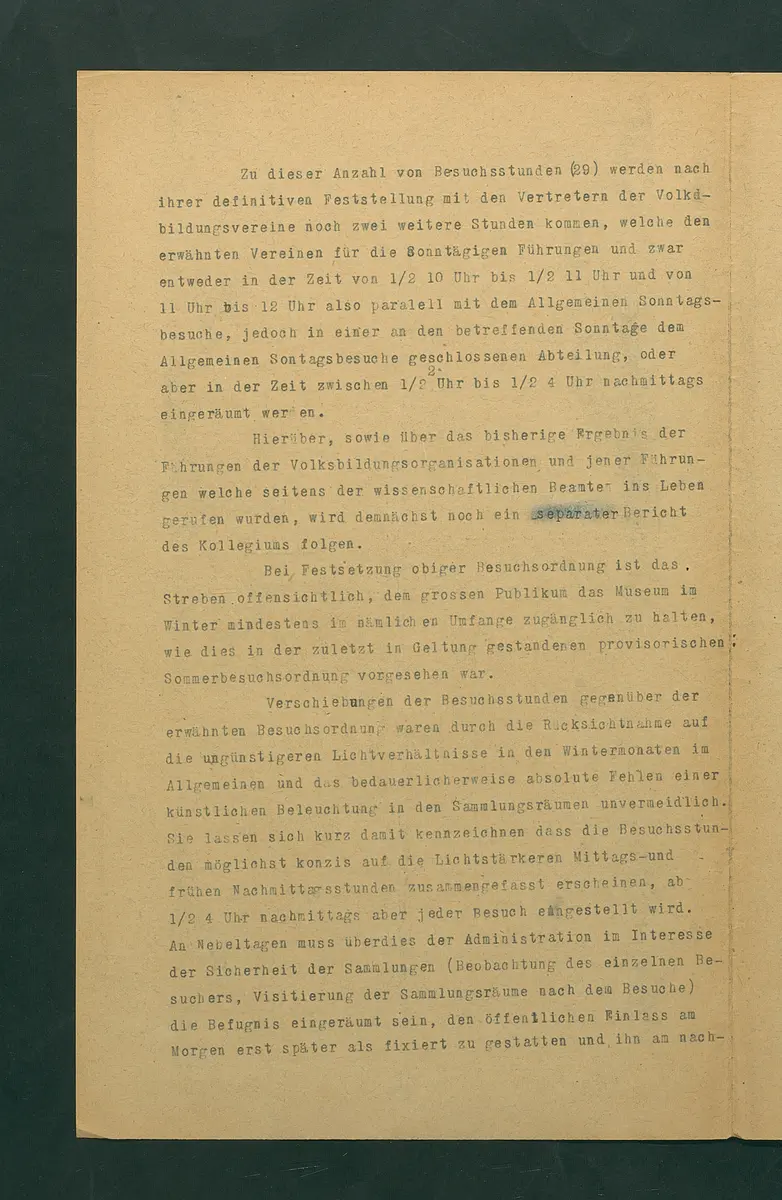 Entwurf einer Besuchsordnung für das Kunsthistorische Museum, Winter 1919/20