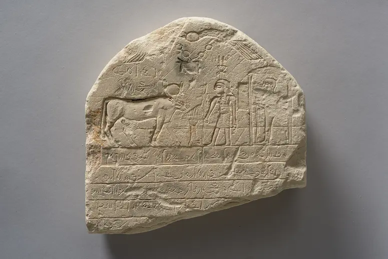 Fragment einer Apis-Stele mit demotischer Inschrift