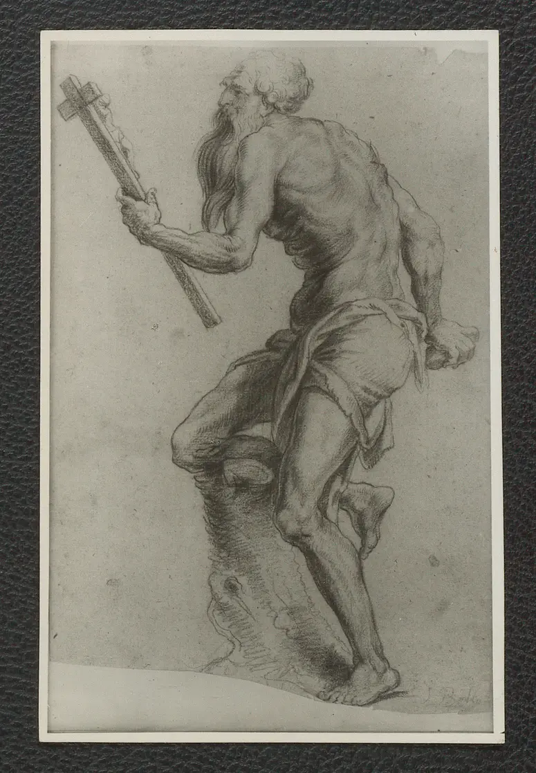 Oberitalienisch, um 1540, Rötelzeichnung, Goldrahmen. 17 x 27 cm