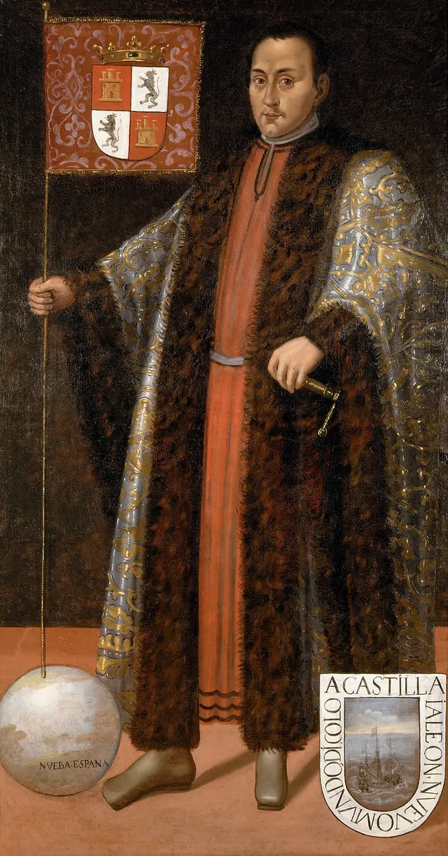 Christoph Columbus mit Wappenfahne