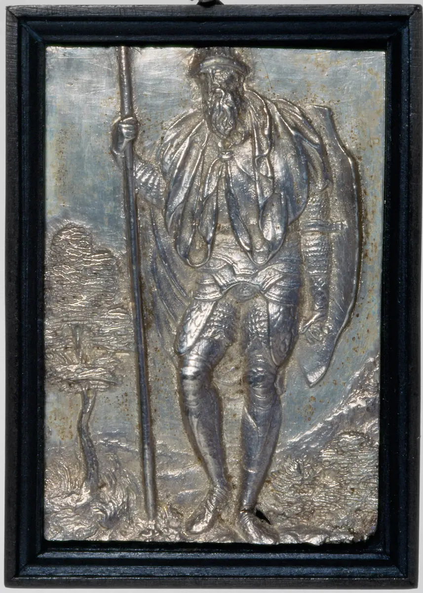 König Mannus; aus einer Serie von Plaketten mit Darstellungen der 12 ältesten deutschen Könige