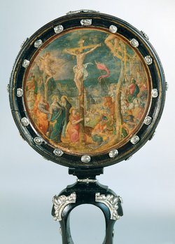 Reliquienostensorium mit der Kreuzigung Christi