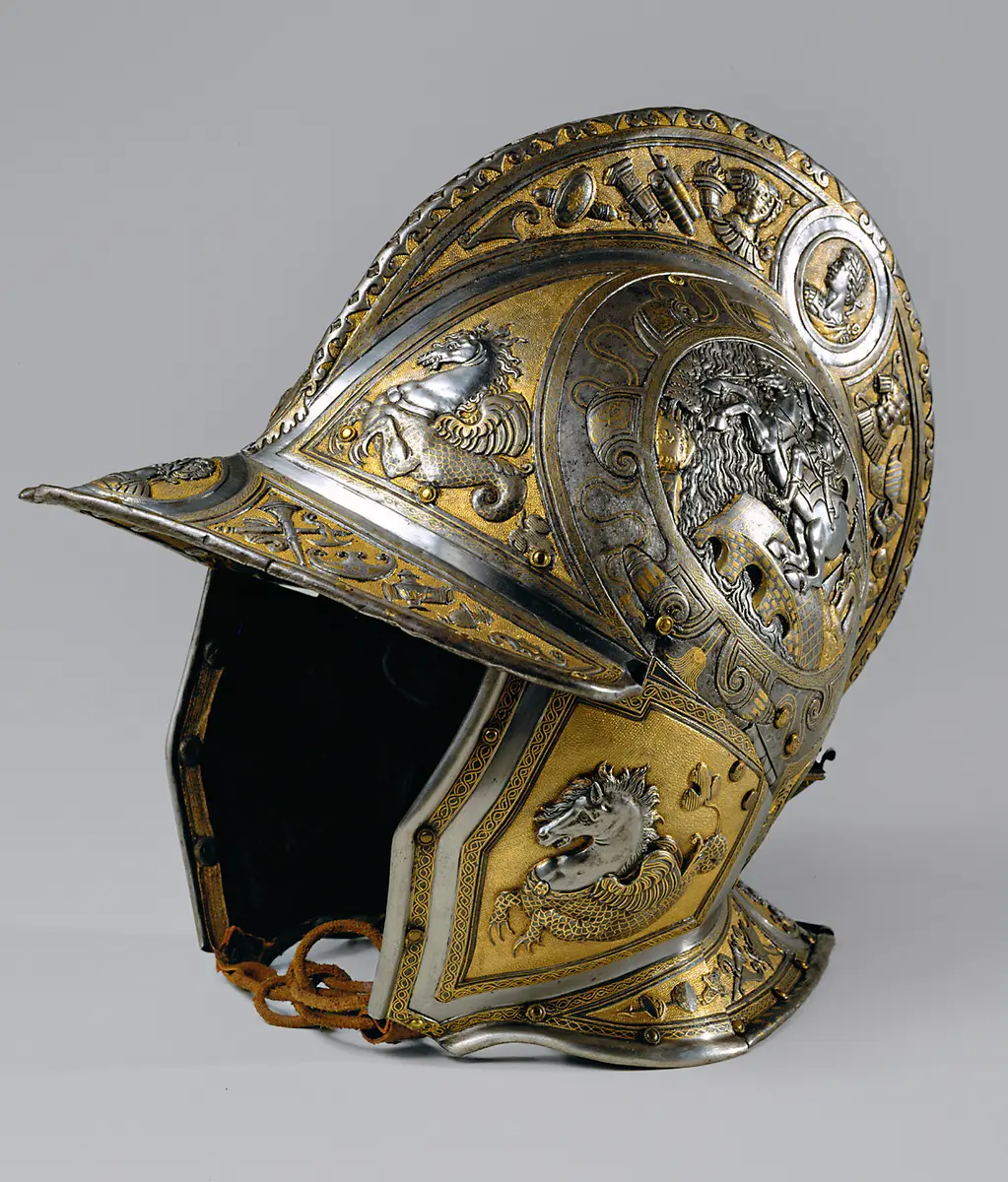 Sturmhaube aus einem All'antica-Ensemble mit Rundschild (A 936b)