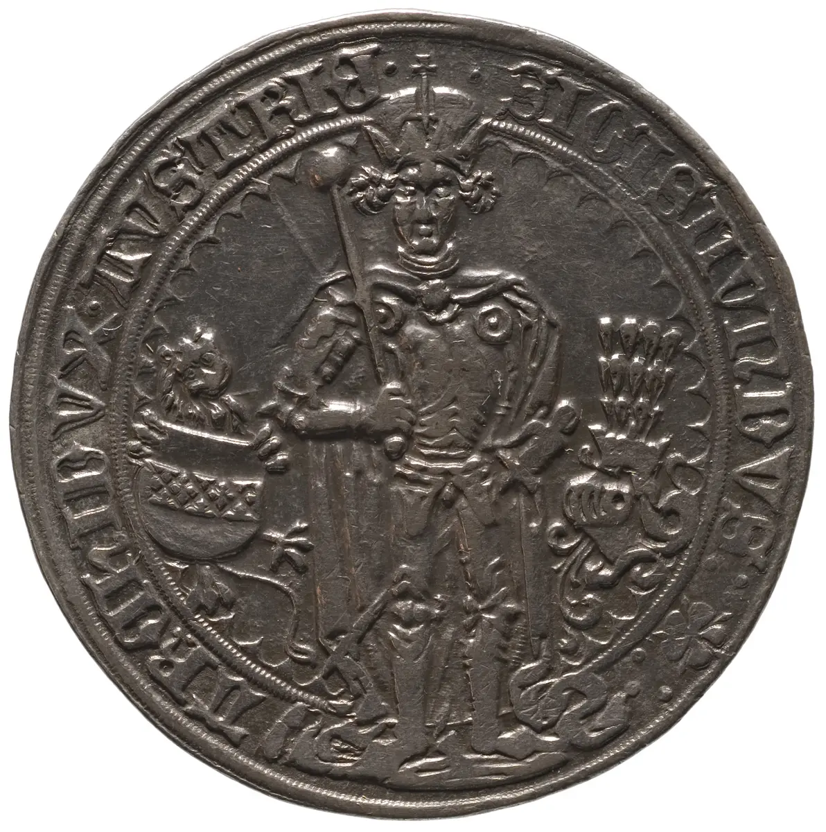 Ehg. Sigismund, Guldiner, frontal im Harnisch stehend, Turnierreiter