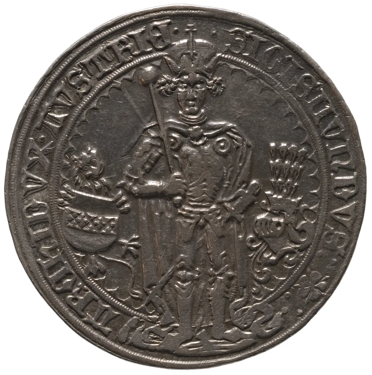 Ehg. Sigismund, Guldiner, frontal im Harnisch stehend, Turnierreiter