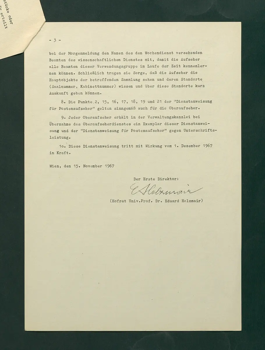 Dienstanweisungen für Postenaufseher, Portiere, die Telephonzentrale, Oberaufseher, Nachtportiere und Nachtaufseher, für den Wochendienst der Beamten und der Verwaltungskanzlei