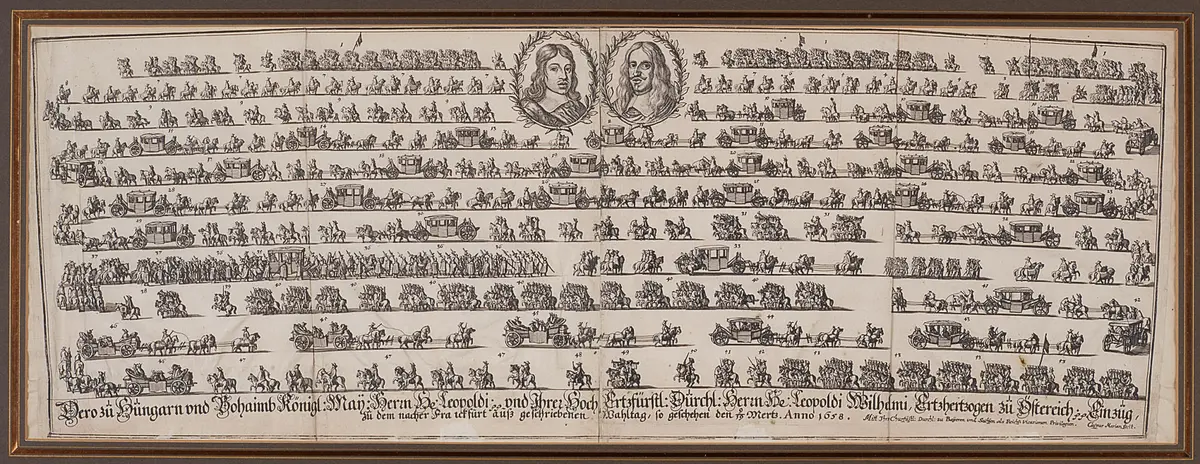 Einzug von Leopold I. und Erzherzog Leopold Wilhelm in Frankfurt im März 1658