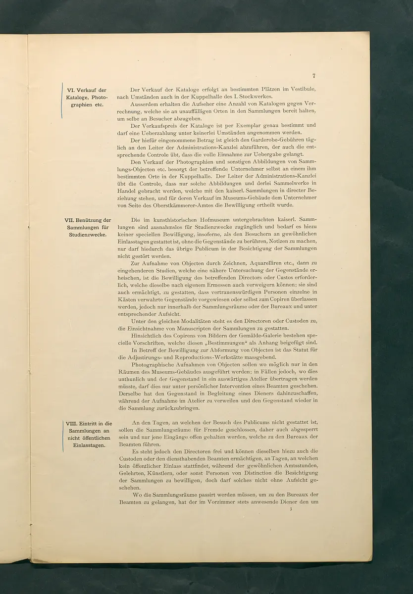 Bestimmungen für den Dienstbetrieb in den kunsthistorischen Sammlungen des Allerhöchsten Kaiserhauses