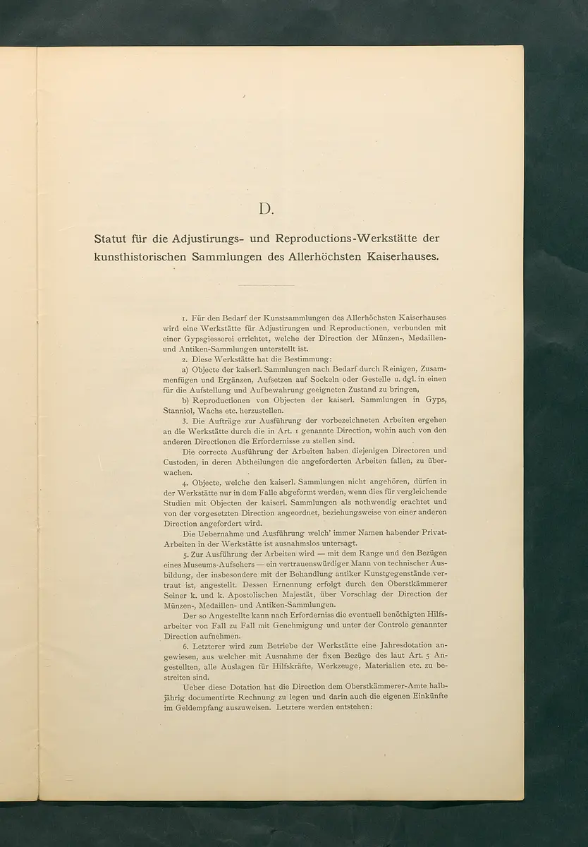 Bestimmungen für den Dienstbetrieb in den kunsthistorischen Sammlungen des Allerhöchsten Kaiserhauses