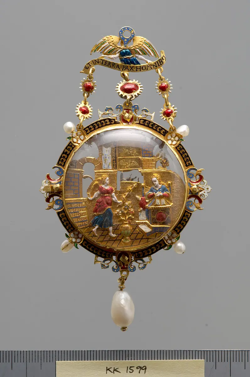 Schmuckanhänger mit der Anbetung der Hirten und Mariae Verkündigung