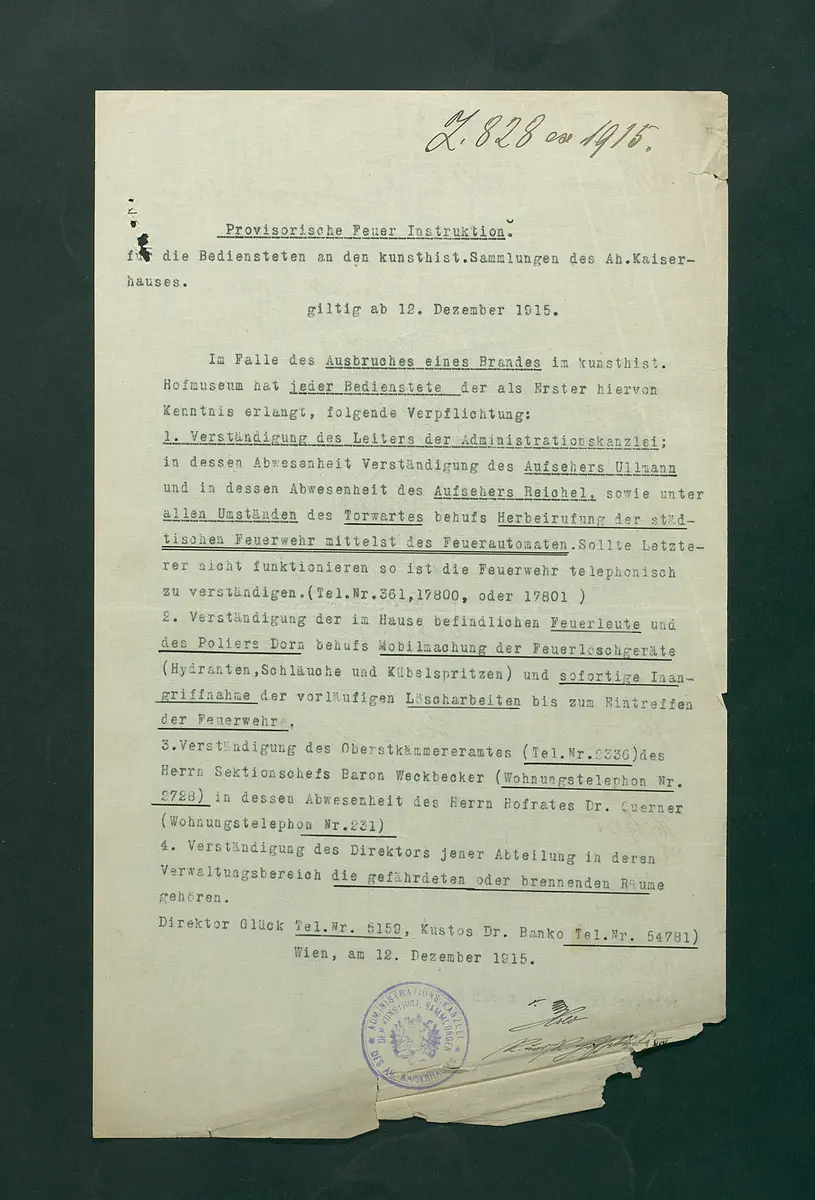 Feuerwachordnung für das Kunsthistorische Museum