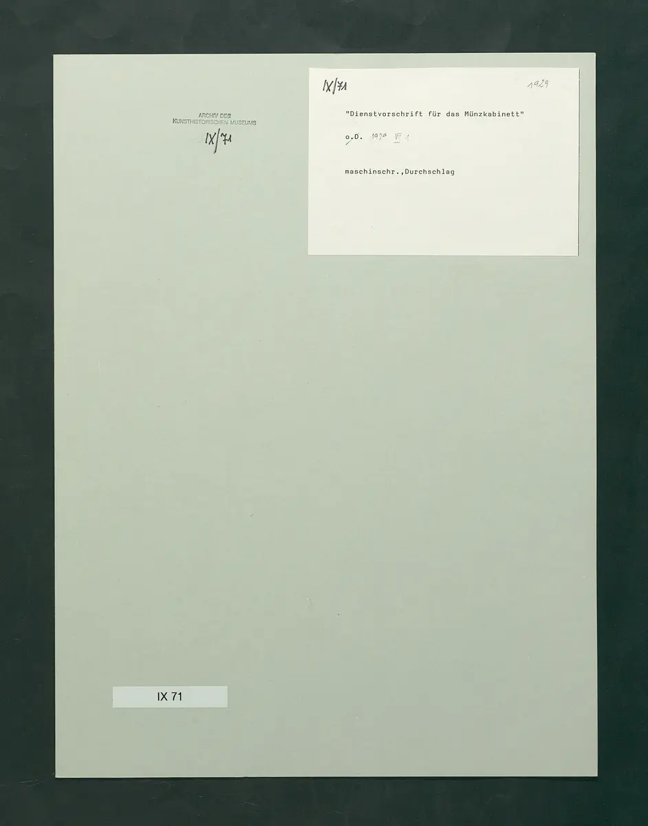 Dienstvorschriften für die Sammlung von Medaillen, Münzen und Geldzeichen