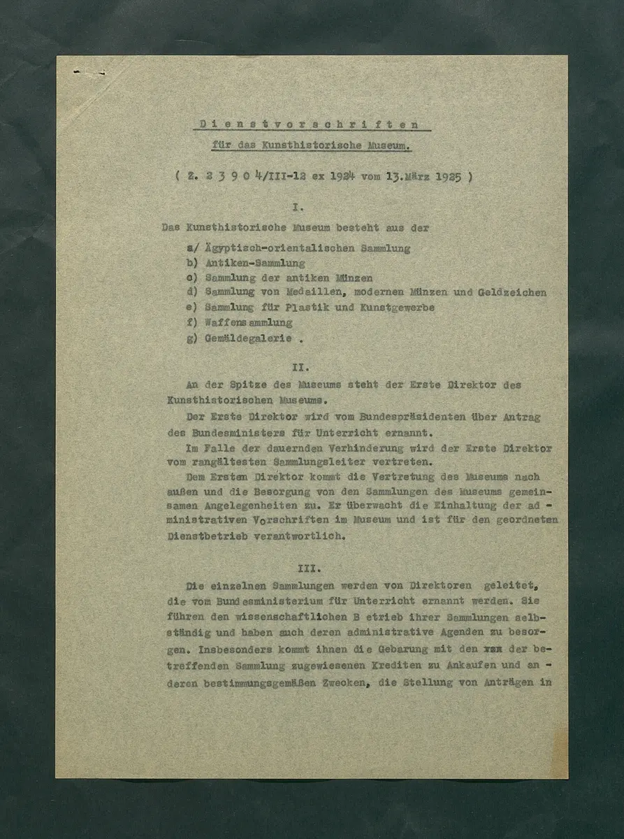 Dienstvorschriften für das Kunsthistorische Museum