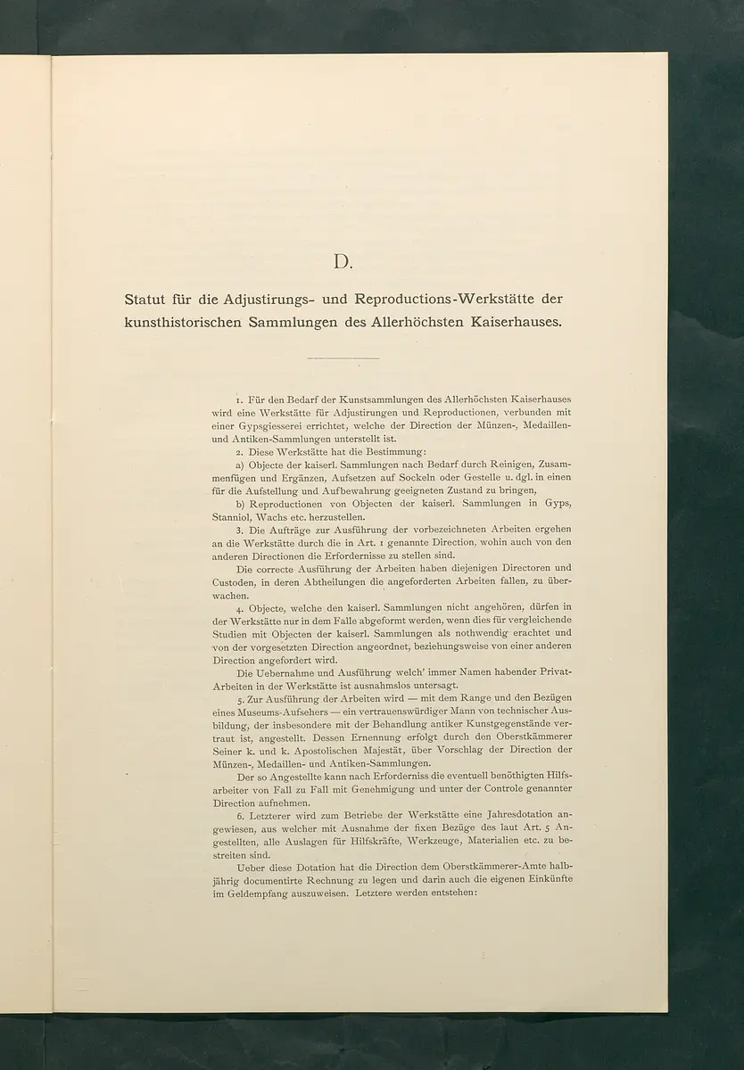 Bestimmungen für den Dienstbetrieb in den kunsthistorischen Sammlungen des Allerhöchsten Kaiserhauses