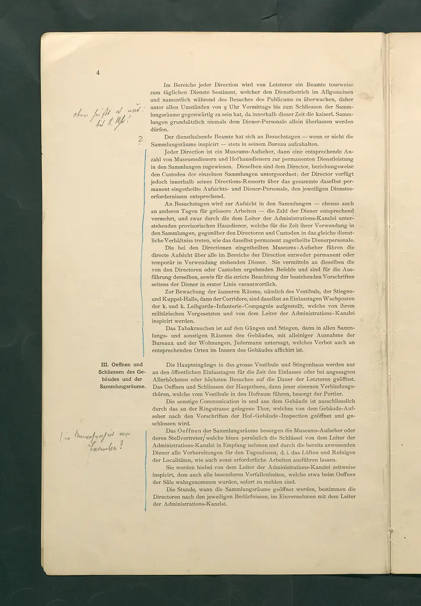 Bestimmungen für den Dienstbetrieb in den kunsthistorischen Sammlungen des Allerhöchsten Kaiserhauses