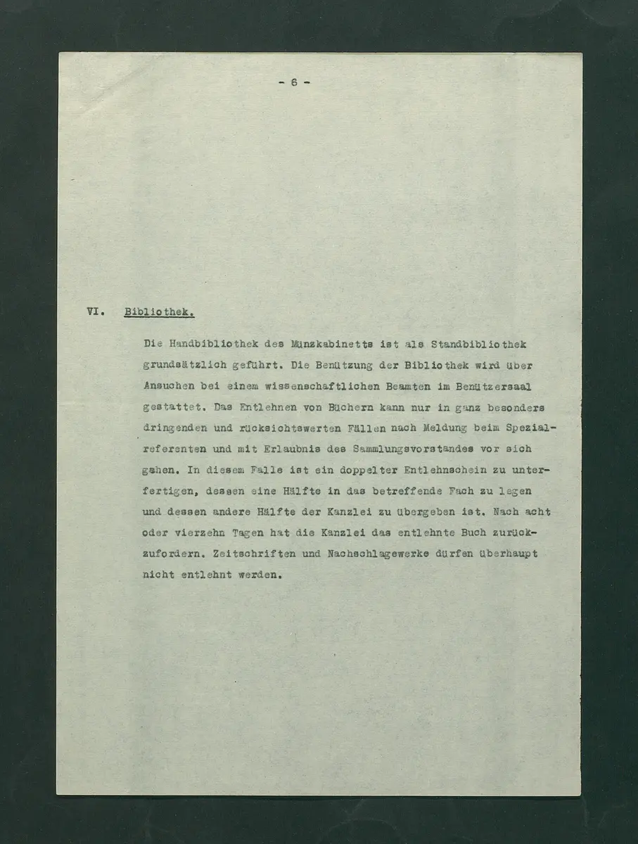 Dienstvorschriften für die Sammlung von Medaillen, Münzen und Geldzeichen