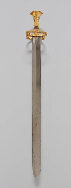 Landsknechtsschwert (sog. Katzbalger) mit Scheide für acht Messer und einen Pfriem