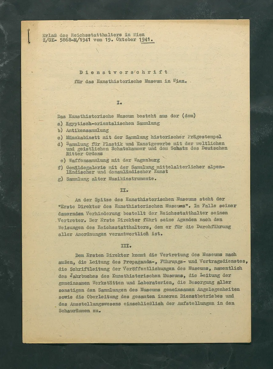 Dienstvorschrift für das Kunsthistorische Museum in Wien
