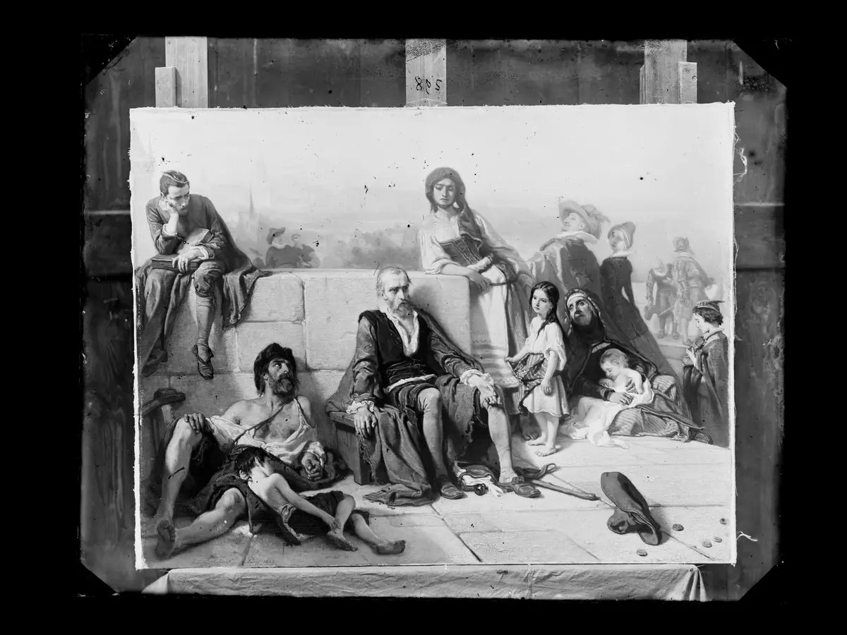 Der Dichter Simon von Lomnitz, Hofpoet Rudolfs II., bettelt auf der Prager Brücke