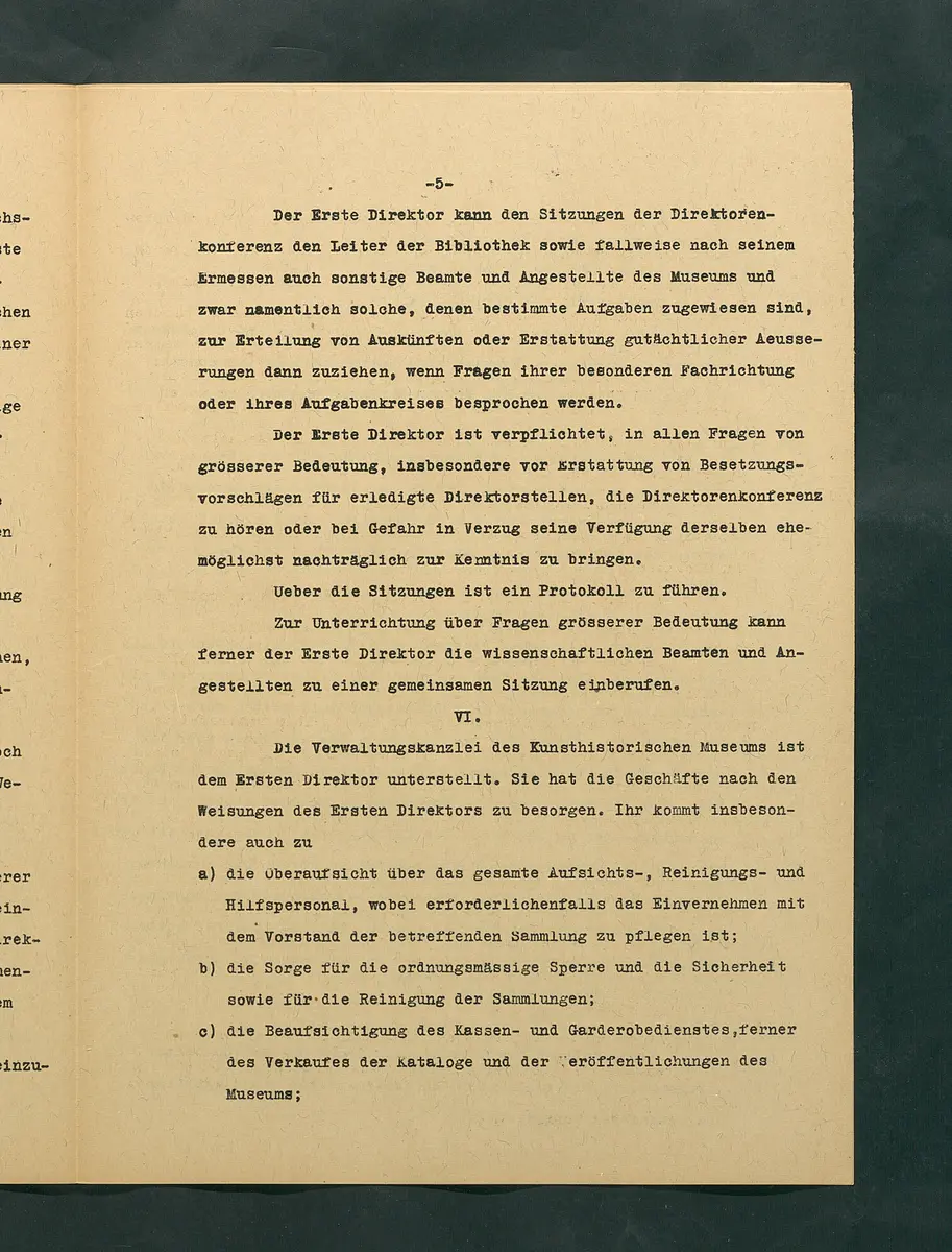 Dienstvorschrift für das Kunsthistorische Museum in Wien