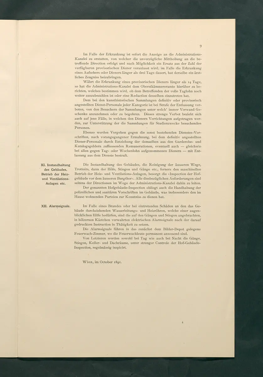 Bestimmungen für den Dienstbetrieb in den kunsthistorischen Sammlungen des Allerhöchsten Kaiserhauses