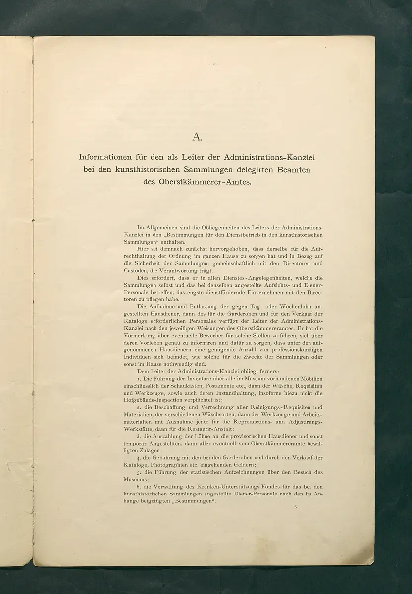 Bestimmungen für den Dienstbetrieb in den kunsthistorischen Sammlungen des Allerhöchsten Kaiserhauses