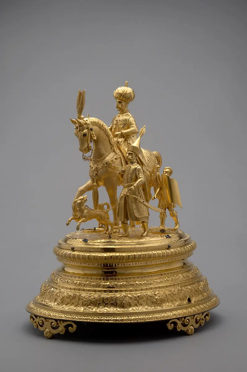 Automatenuhr mit reitendem Pascha