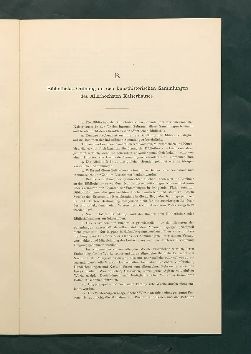 Bestimmungen für den Dienstbetrieb in den kunsthistorischen Sammlungen des Allerhöchsten Kaiserhauses