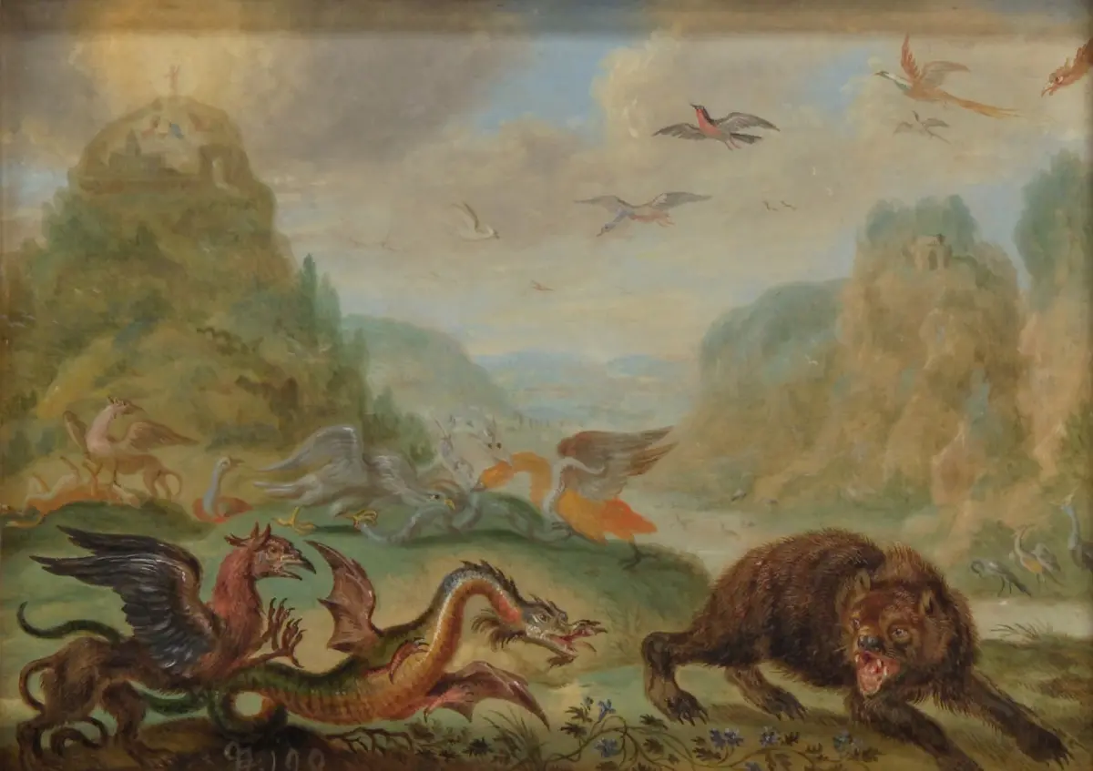Ansichten aus den vier Weltteilen mit Szenen von Tieren: Berg Tabor