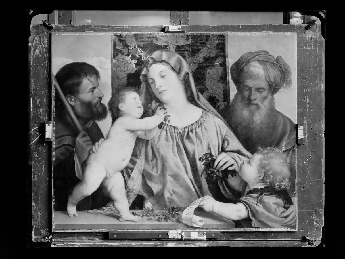 Kirschenmadonna (Links hl. Joseph, rechts Johannesknabe und hl. Zacharias)