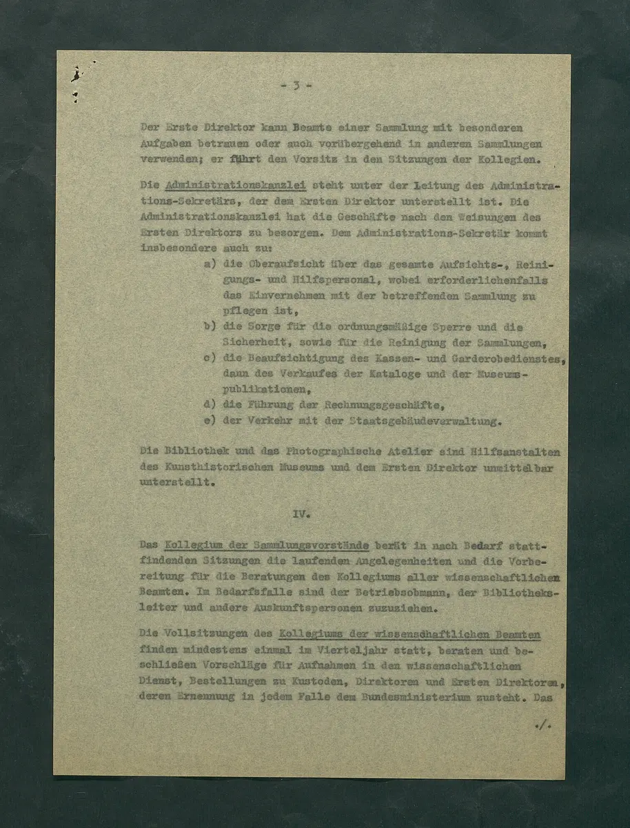 Dienstvorschriften für das Kunsthistorische Museum