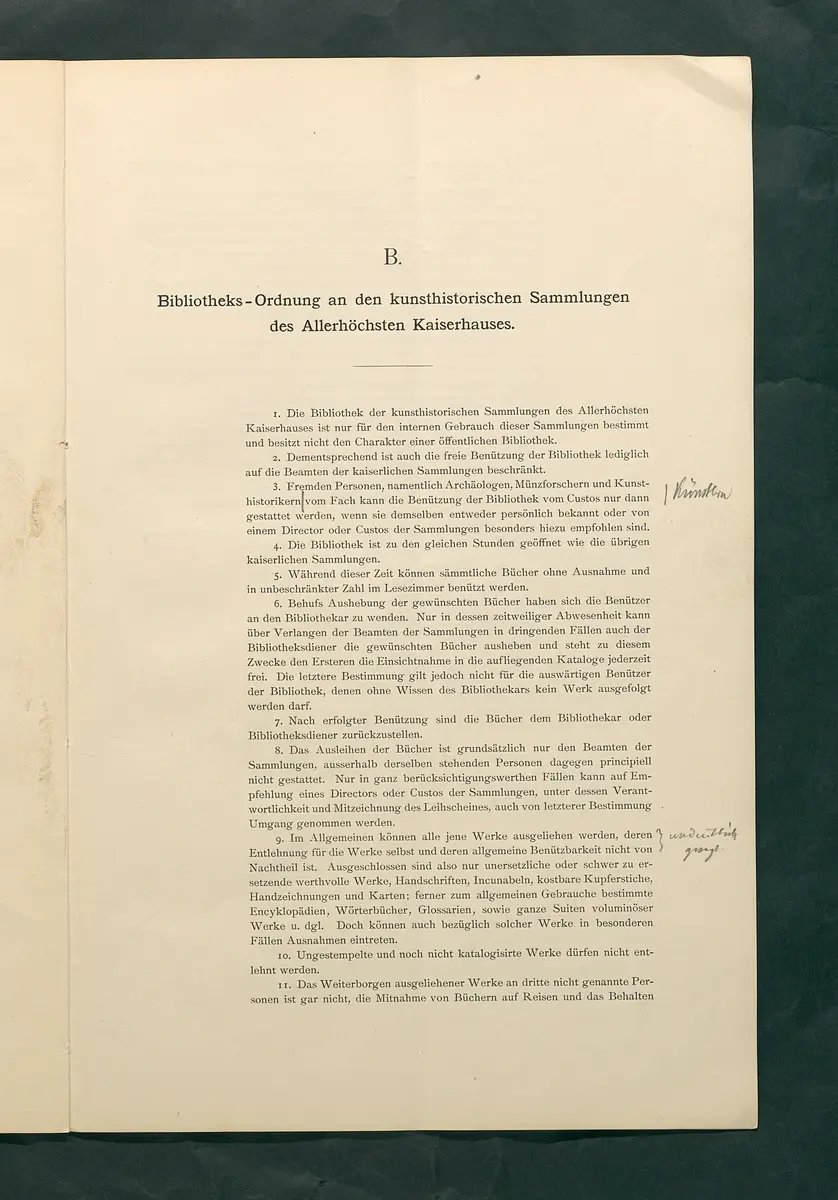 Bestimmungen für den Dienstbetrieb in den kunsthistorischen Sammlungen des Allerhöchsten Kaiserhauses