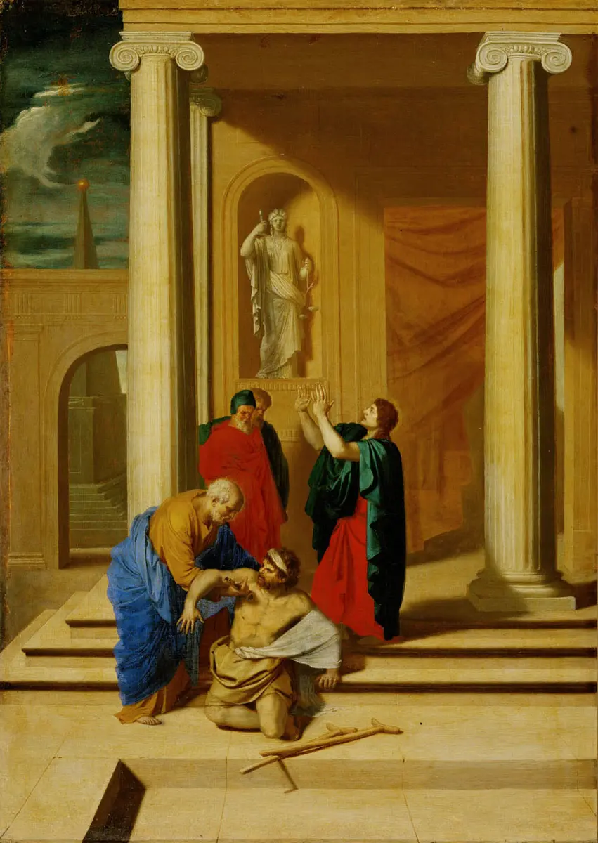 Petrus und Johannes heilen einen Lahmgeborenen im Tempel