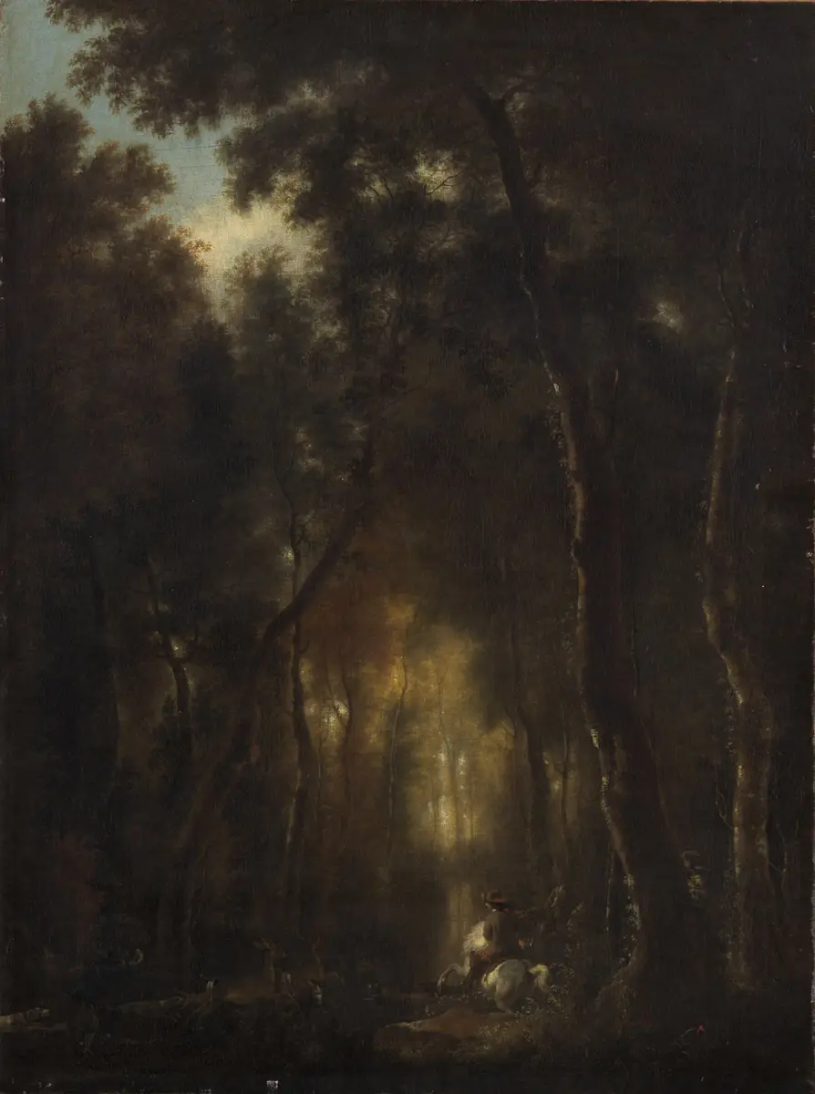 Waldlandschaft mit Hirschjagd