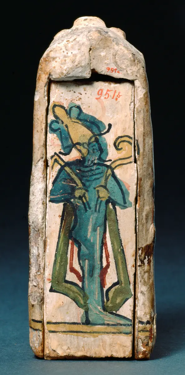 Obeliskenförmiger Behälter mit Osirisfigur