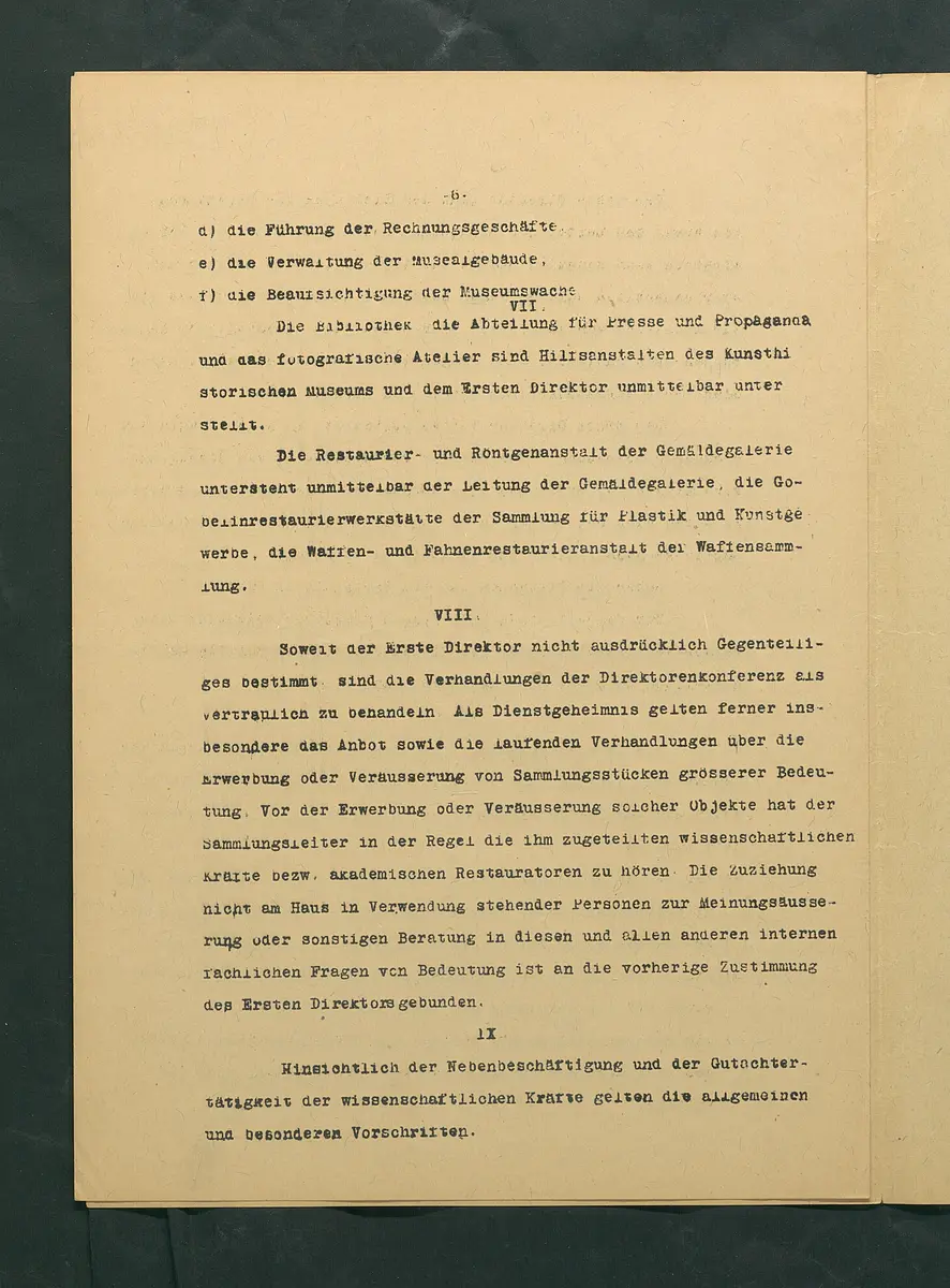 Dienstvorschrift für das Kunsthistorische Museum in Wien