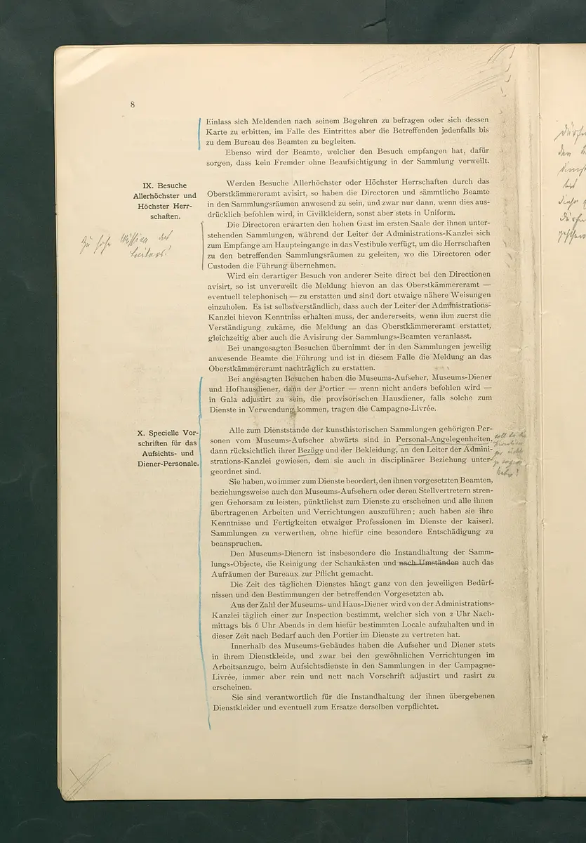 Bestimmungen für den Dienstbetrieb in den kunsthistorischen Sammlungen des Allerhöchsten Kaiserhauses