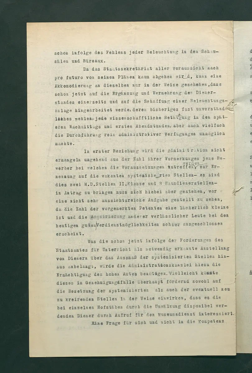 Besuchsordnung des Kunsthistorischen Museums für den Sommer 1919