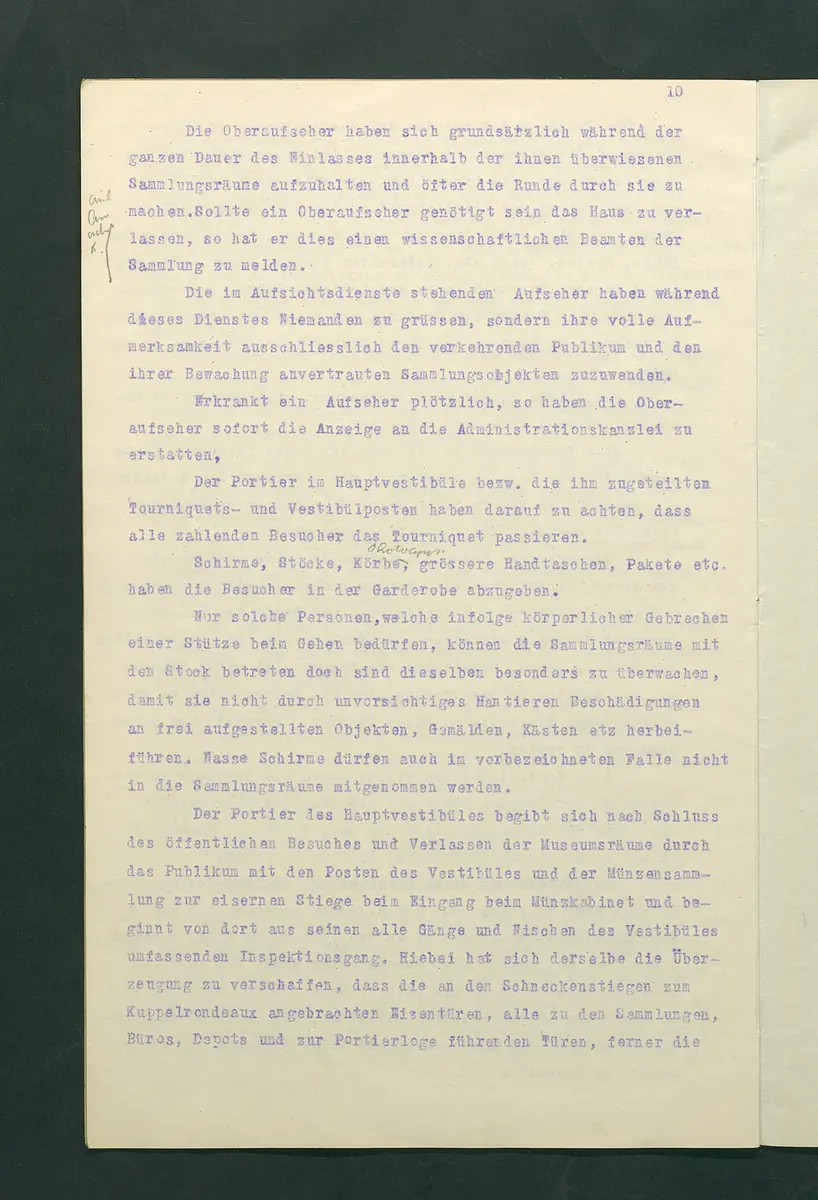Dienstbestimmungen für das Aufsichtspersonal in den Sammlungen