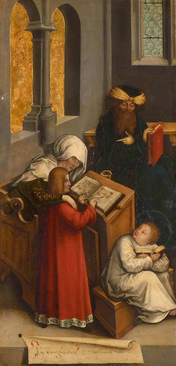 Johannes der Evangelist wird im Schreiben unterrichtet