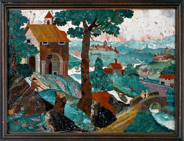 Landschaft mit Brücke und Kapelle