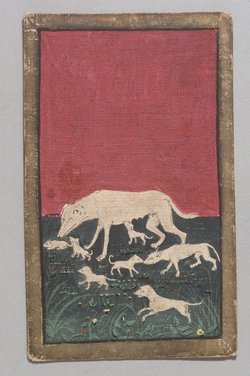 Spielkarte Jagdhunde Acht aus dem "Ambraser Hofjagdspiel"