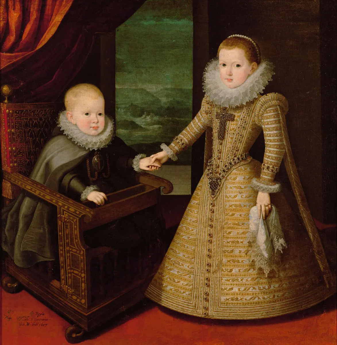 König Philipp IV. von Spanien (1605-1665) in geistlichem Gewand und seiner Schwester Infantin Anna (1601-1666), Bildnis in ganzer Figur