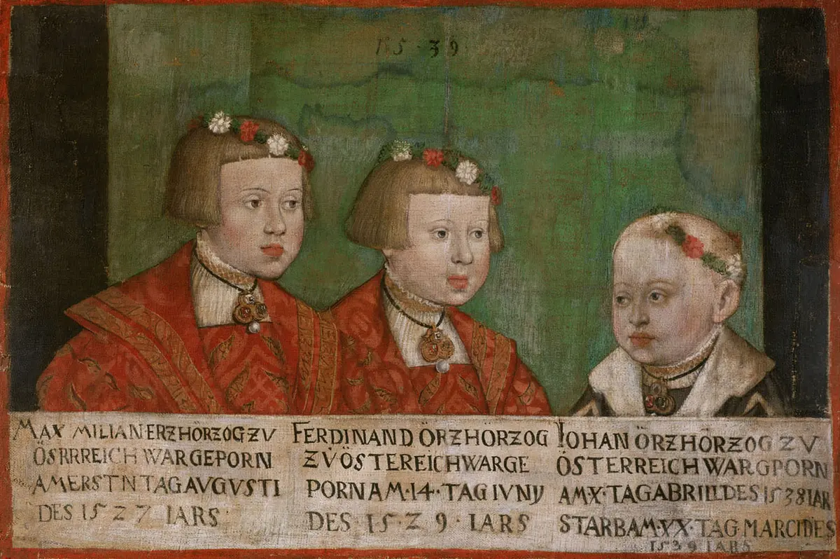Kaiser Maximilian II. (1527-1576) mit seinen Brüdern Ferdinand II. (1529-1595) und Johann (1538-1539)